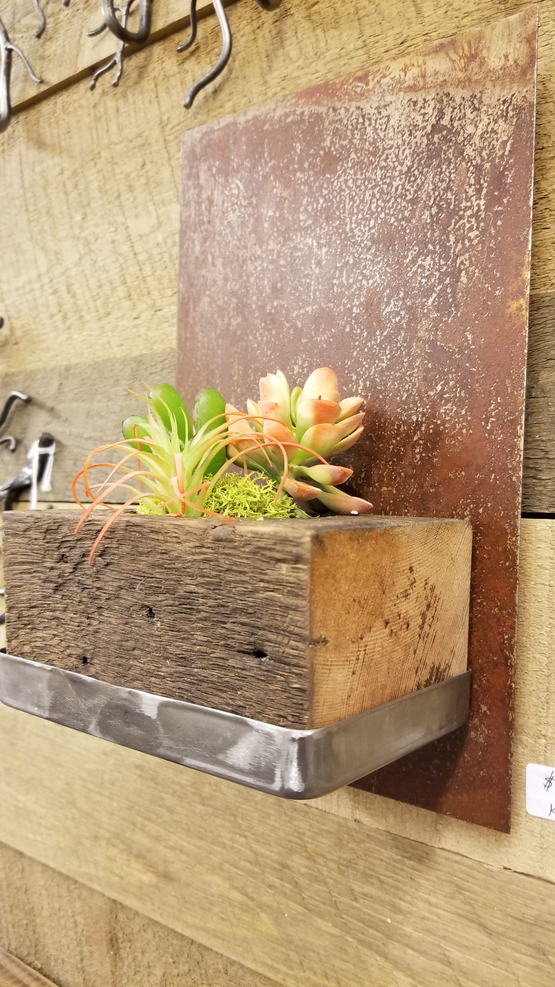 Reclaimed Wood and Steel Wall Planter