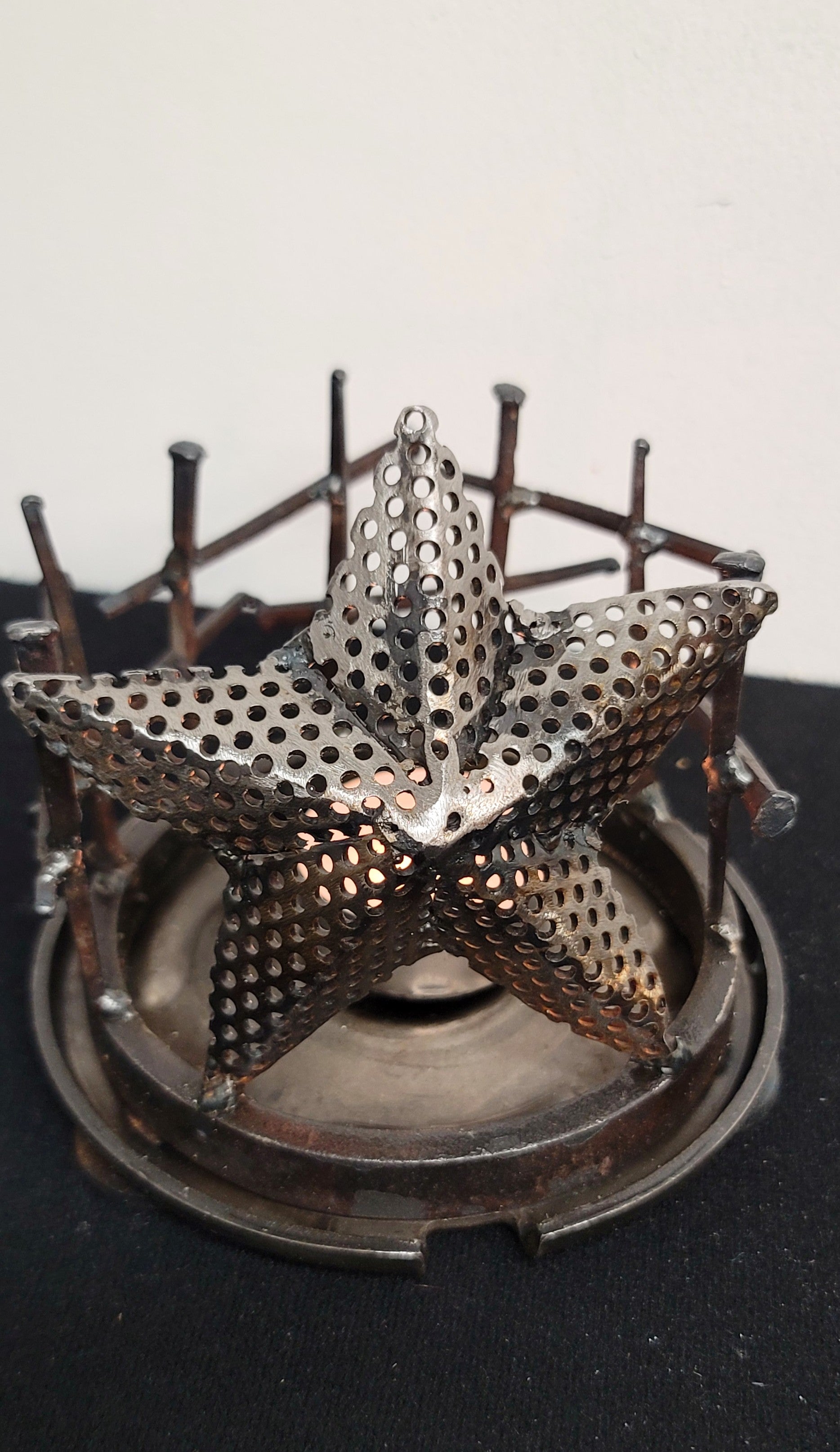 Steam Punk Star Recycled Candle Holder with vintage nails