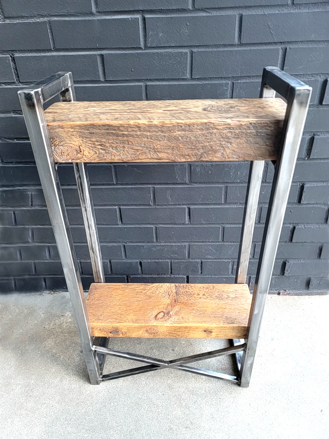 Reclaimed Wood and Steel Shelf/Plant Stand/Side table