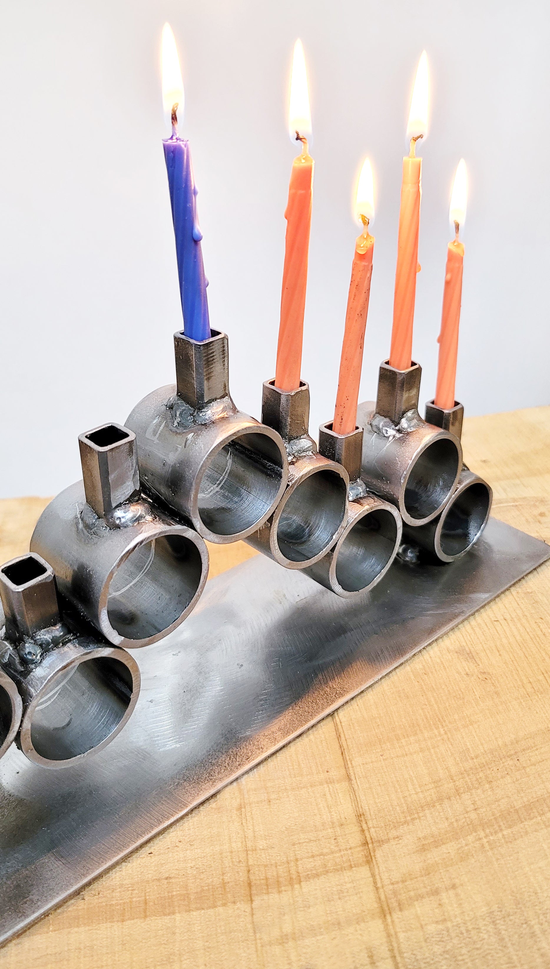 Modern Steel Pipe Menorah - Hanukkah