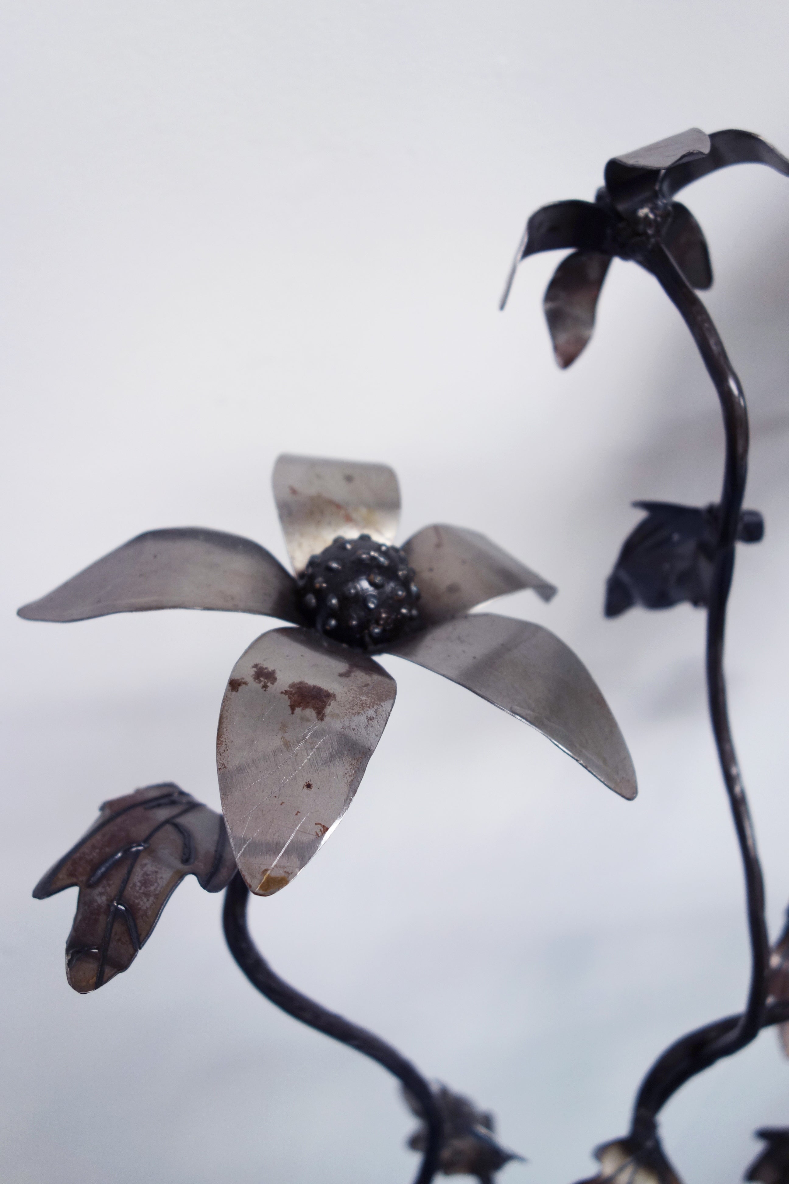 Steel Flowering-Vine Sculpture with Bird House