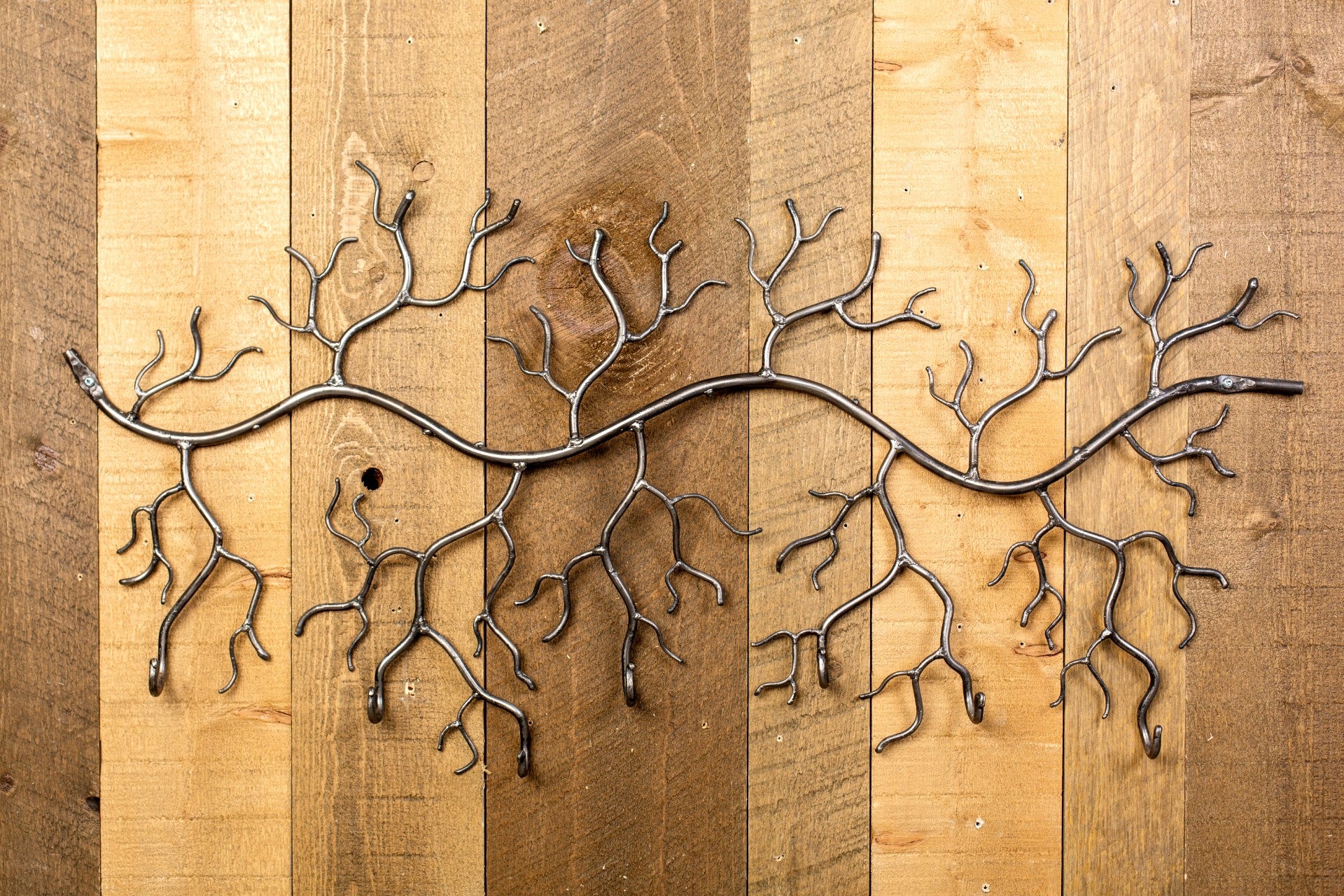 Steel Tree Branch Wall Art with 8 Hooks